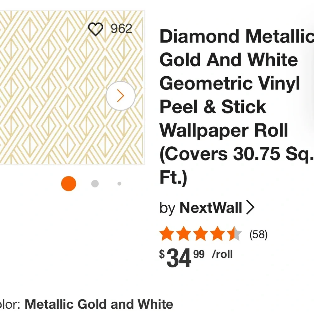 New rolls wallpaper Peel and stick metallic gold and and white geometric vinyl…